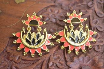 Designer Multicolour Meenakari Filled Peacock and Floral Motif Dangler Stud Earrings 2