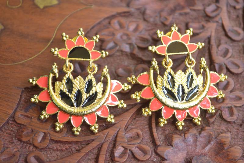 Designer Multicolour Meenakari Filled Peacock and Floral Motif Dangler Stud Earrings