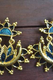 Designer Multicolour Meenakari Filled Peacock and Floral Motif Dangler Stud Earrings
