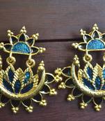 Designer Multicolour Meenakari Filled Peacock and Floral Motif Dangler Stud Earrings