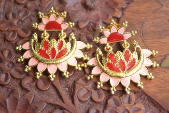Designer Multicolour Meenakari Filled Peacock and Floral Motif Dangler Stud Earrings 1