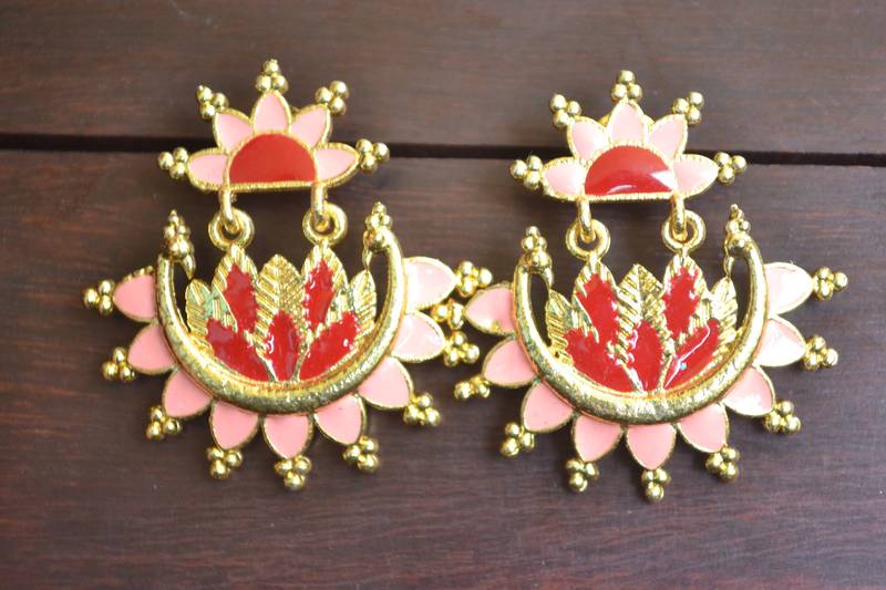 Designer Multicolour Meenakari Filled Peacock and Floral Motif Dangler Stud Earrings