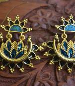 Designer Multicolour Meenakari Filled Peacock and Floral Motif Dangler Stud Earrings