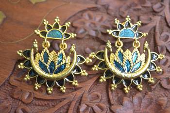 Designer Multicolour Meenakari Filled Peacock and Floral Motif Dangler Stud Earrings 2