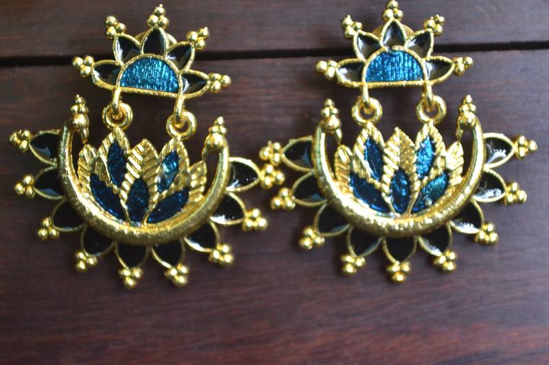 Designer Multicolour Meenakari Filled Peacock and Floral Motif Dangler Stud Earrings