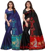 Multicolor printed poly silk combo saree with blouse