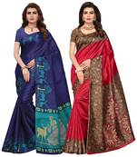 Multicolor printed poly silk combo saree with blouse
