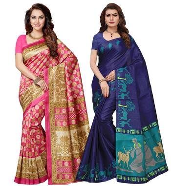 Multicolor printed poly silk combo saree with blouse 1