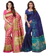 Multicolor printed poly silk combo saree with blouse