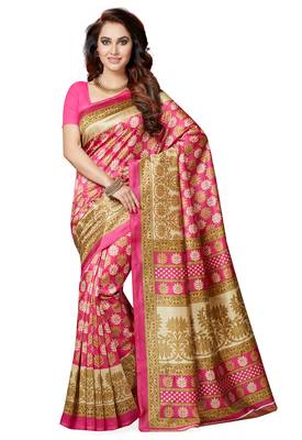 Multicolor printed poly silk combo saree with blouse 5