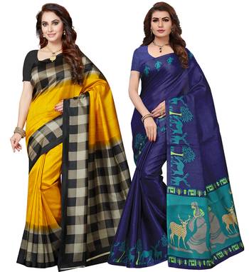 Multicolor printed poly silk combo saree with blouse 1
