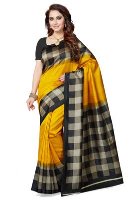Multicolor printed poly silk combo saree with blouse 5