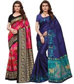 Multicolor printed poly silk combo saree with blouse
