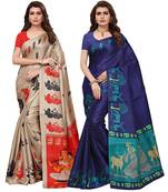 Multicolor printed poly silk combo saree with blouse