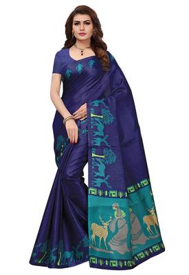 Multicolor printed poly silk combo saree with blouse 2