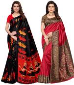 Multicolor printed poly silk combo saree with blouse