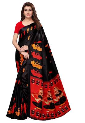 Multicolor printed poly silk combo saree with blouse 2