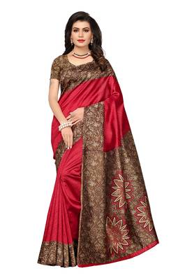 Multicolor printed poly silk combo saree with blouse 5