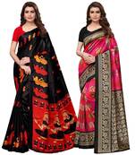 Multicolor printed poly silk combo saree with blouse