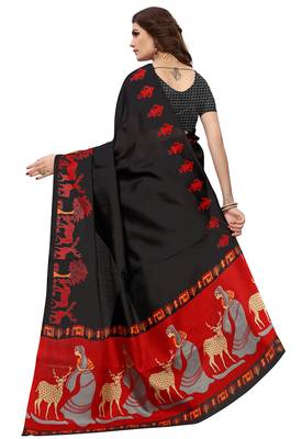 Multicolor printed poly silk combo saree with blouse 4