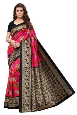 Multicolor printed poly silk combo saree with blouse 5