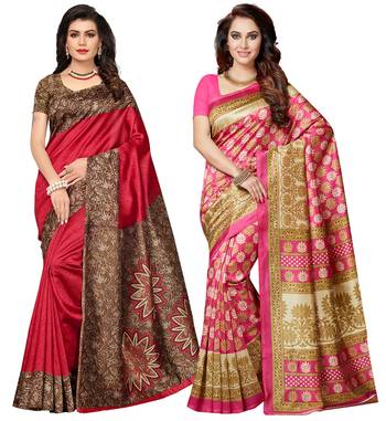 Multicolor printed poly silk combo saree with blouse 1