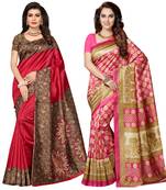Multicolor printed poly silk combo saree with blouse