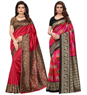 Multicolor printed poly silk combo saree with blouse 1