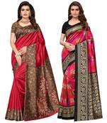 Multicolor printed poly silk combo saree with blouse
