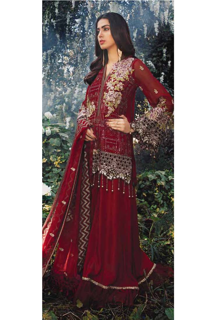 Maroon chiffon pakistani salwar with dupatta