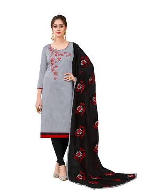 Grey Embroidered Silk Salwar With Dupatta 1