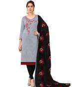 Grey Embroidered Silk Salwar With Dupatta