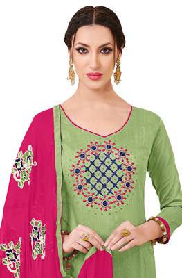 Green Embroidered Silk Salwar With Dupatta 2