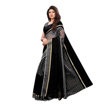 Black Woven Cotton Saree With Blouse 2