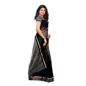 Black Woven Cotton Saree With Blouse 3