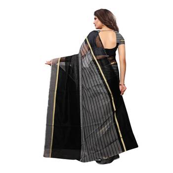 Black Woven Cotton Saree With Blouse 4