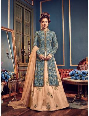 Mint Blue Georgette Lehenga Style Salwar Kameez 1