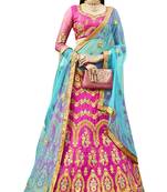 Pink Embroidered Art Silk Semi Stitched Lehenga With Dupatta