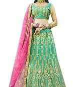 Green Embroidered Art Silk Semi Stitched Lehenga With Dupatta