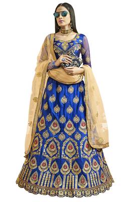 Blue Embroidered Art Silk Semi Stitched Lehenga With Dupatta 1