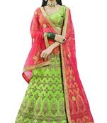 Green Embroidered Art Silk Semi Stitched Lehenga With Dupatta