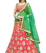 Pink Embroidered Art Silk Semi Stitched Lehenga With Dupatta