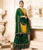 Yellow embroidered georgette salwar with dupatta