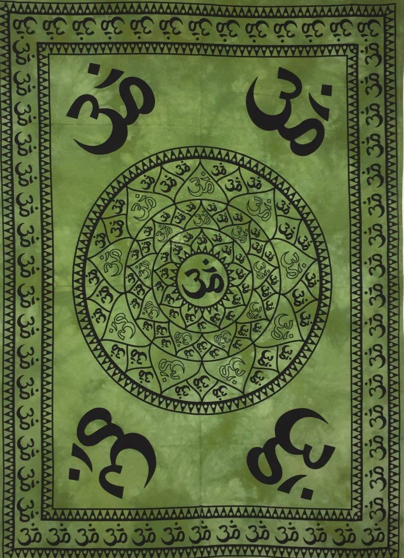 Om Chakra Green Color Tapestry Poster