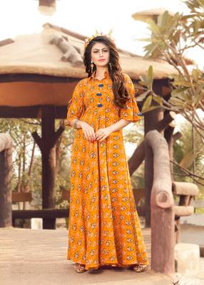 Yellow printed kurti 1