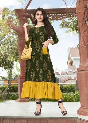 Green printed kurti 1