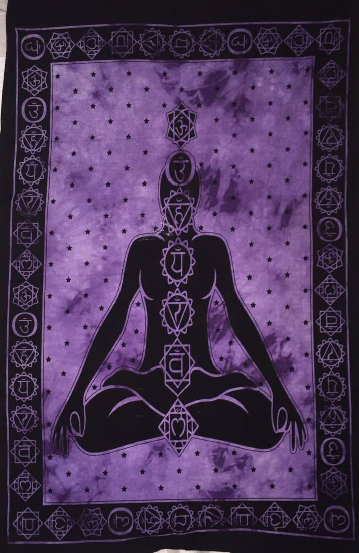 Seven Chakra Buddha Purple Color Small Tapestry Poster INDIAN