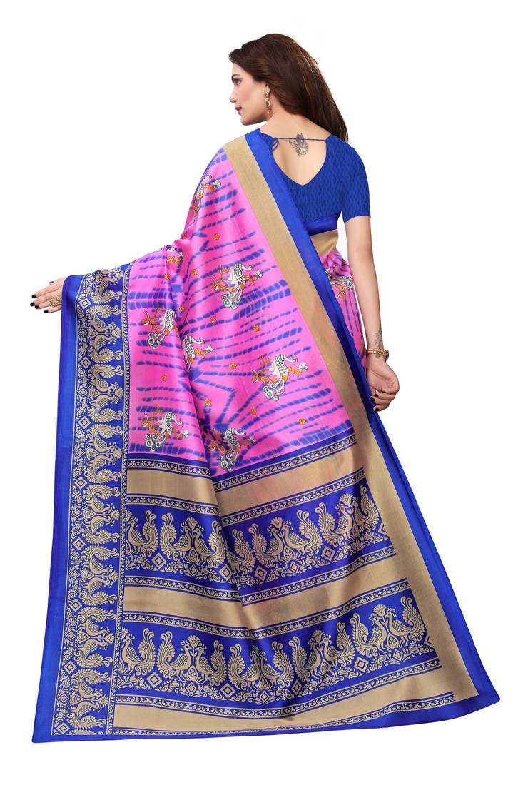 Pink Floral Printed Silk Blend Saree 
With Unstitched Blouse Piece main image 1