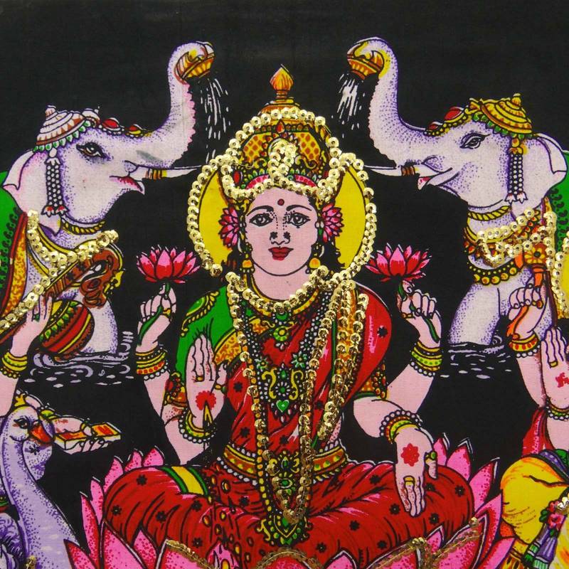 Ganesha, Lakshmi Saraswati Black Color Tapestry Poster