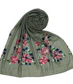 Green  Premium Cotton Fabric Embroidered Hijab